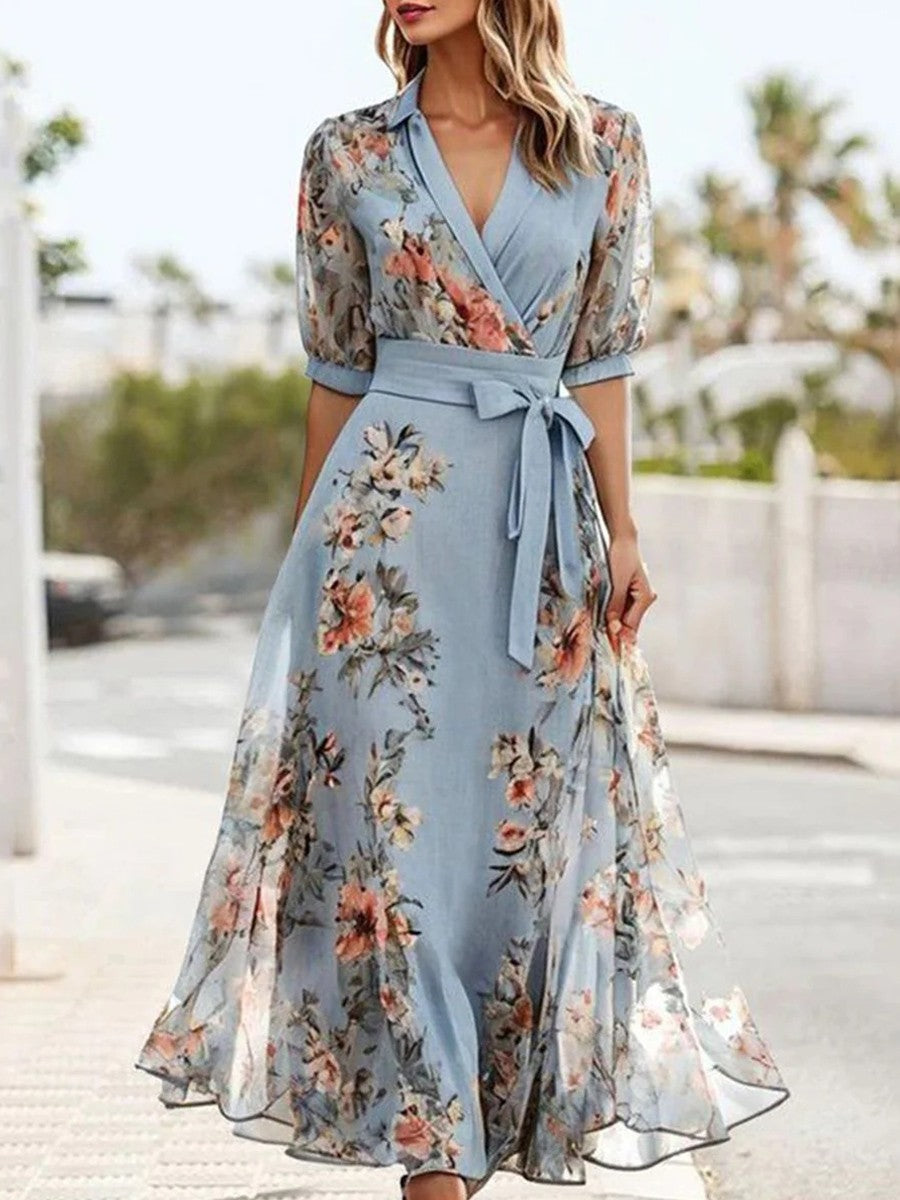 sachin and babi light blue dress Brown Metallic Chiffon Ruffle V-Neck Maternity Midi Dress main image 0
