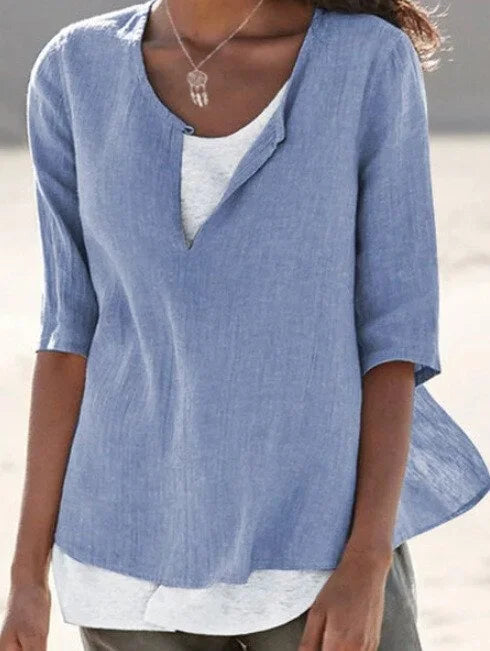 Evelyn | Women's Casual V Neck 3/4 Sleeves Linen Top
