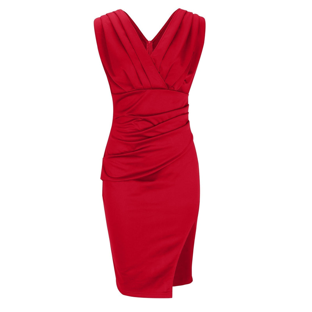Winnie | Women's Ruched Wrap Style Midi Dress with Slit