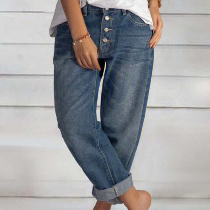 Erin | Women's High Waist Button Fly Boyfriend Jeans