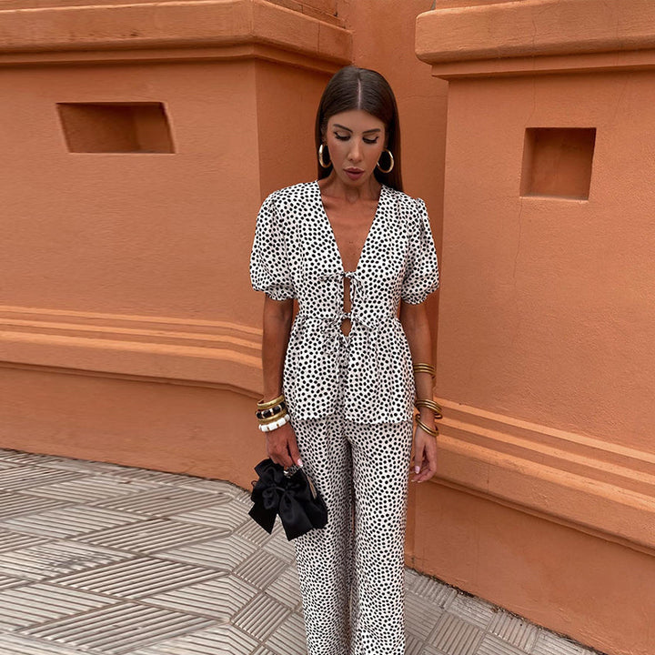 Cordelia | Women's Printed Puff Sleeve Top and Trousers Set