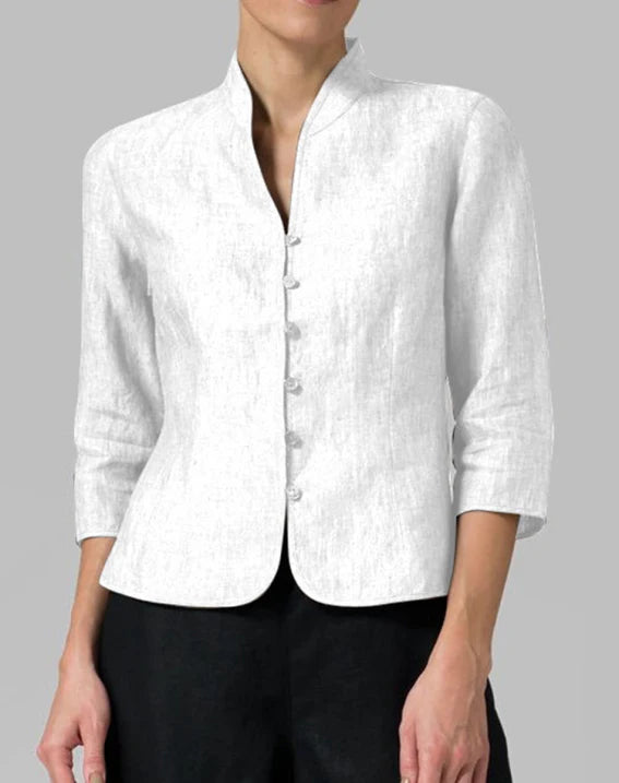 Blythe | Women's Chic Mandarin Collar Linen Blouse