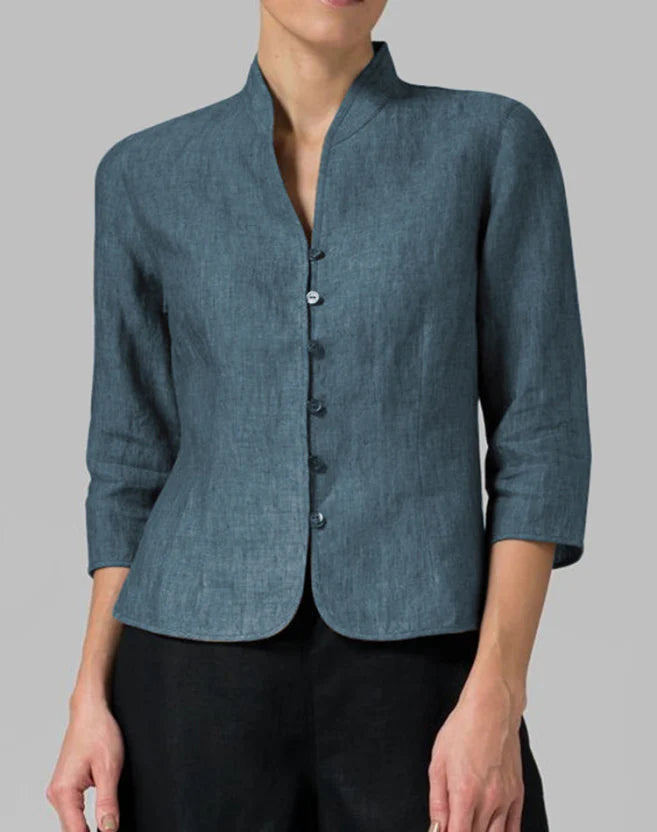 Blythe | Women's Chic Mandarin Collar Linen Blouse
