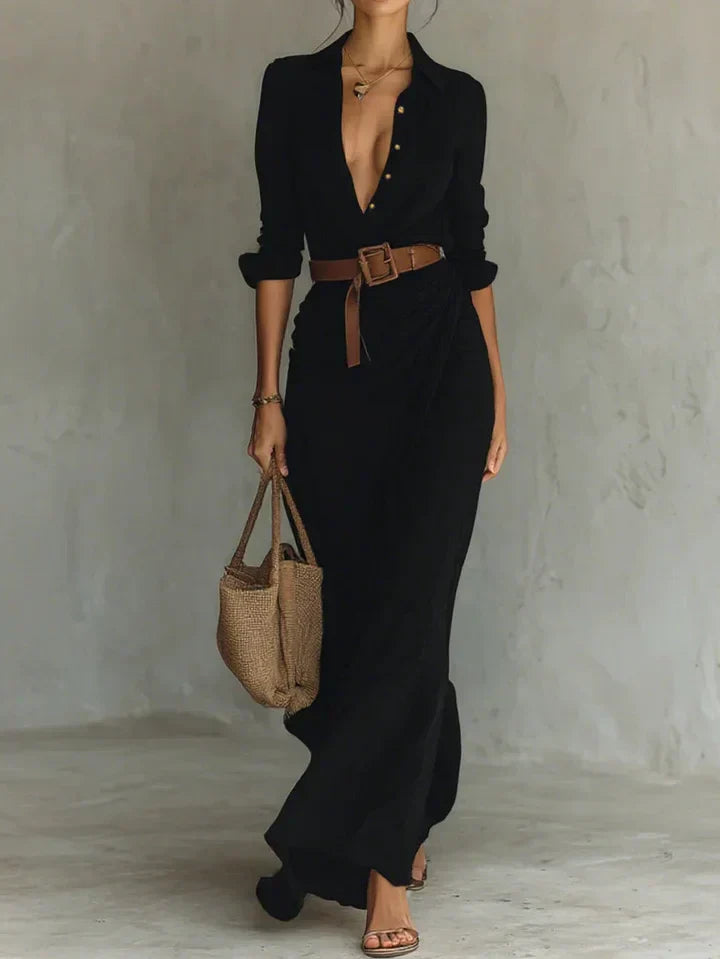 Nancy | Women's Long Sleeve Belted Shirt Collar Dress