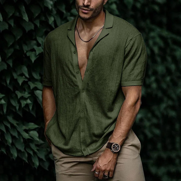 Carlo | Men's Short Sleeve Cuban Collar Button Down Shirt