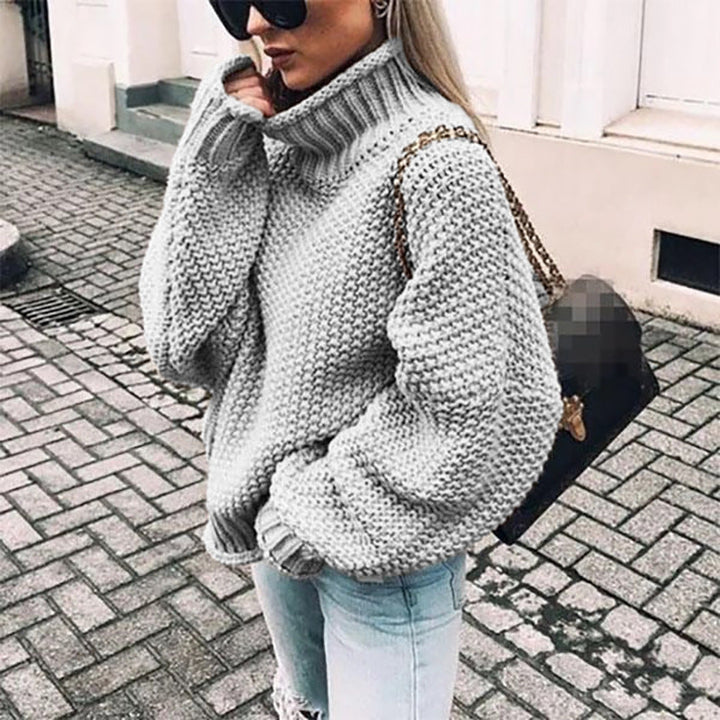 Nadia | Women's Oversized Waffle-Knit Mock Turtleneck Sweater