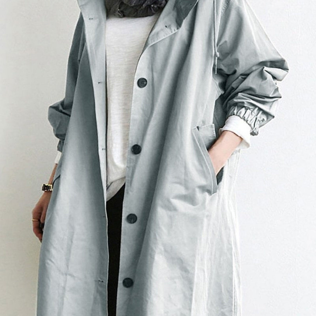 Jazz | Women's Classic Button-Front Hooded Trench Coat
