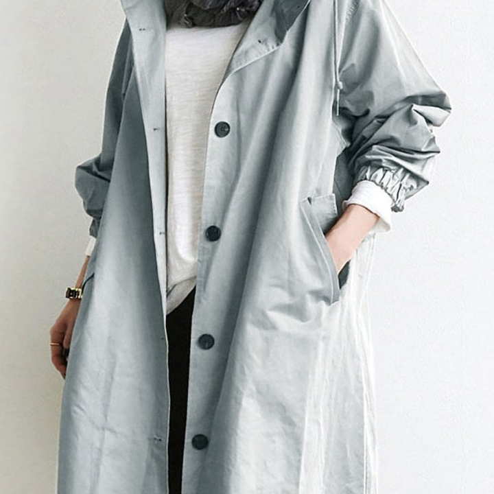 Jazz | Women's Classic Button-Front Hooded Trench Coat