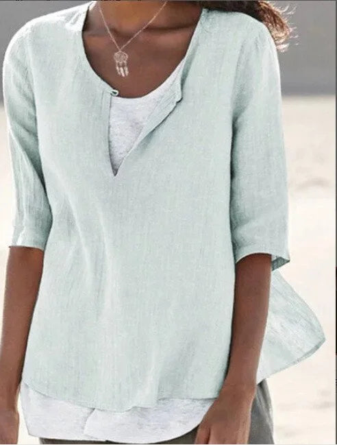 Evelyn | Women's Casual V Neck 3/4 Sleeves Linen Top