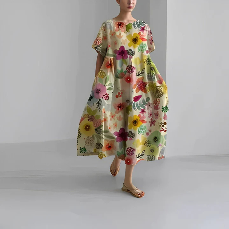 Dolly | Women's Loose Fit Floral Boho Midi Dress