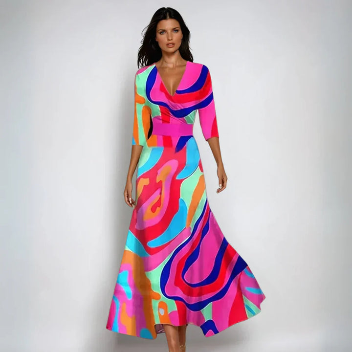 Ariella | Women's Floral Print V-Neck Wrap Maxi Dress with 3/4 Sleeves