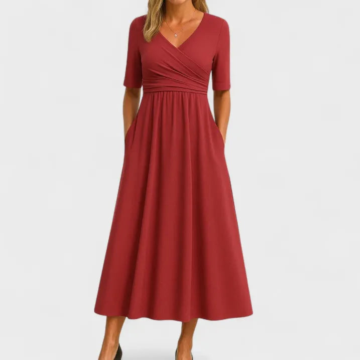 Caprice | Women's Elegant V-Neck Wrap Midi Dress