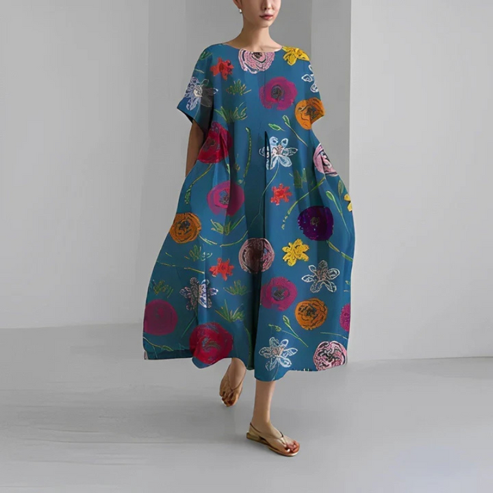Dolly | Women's Loose Fit Floral Boho Midi Dress