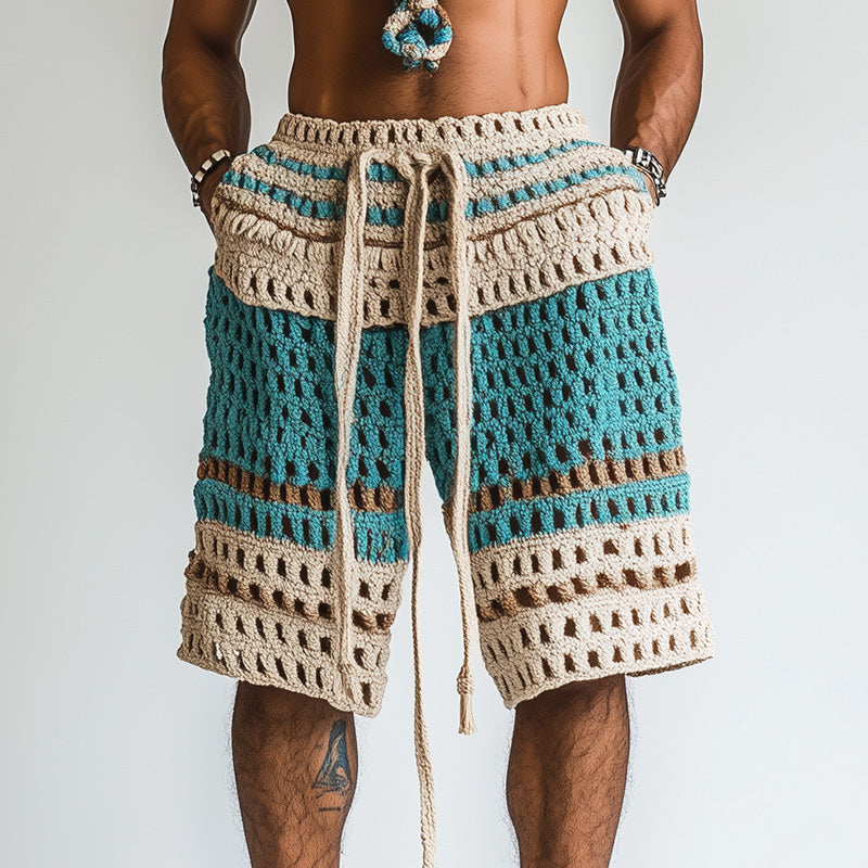 Cain | Men's Stylish Crochet Knit Beach Shorts