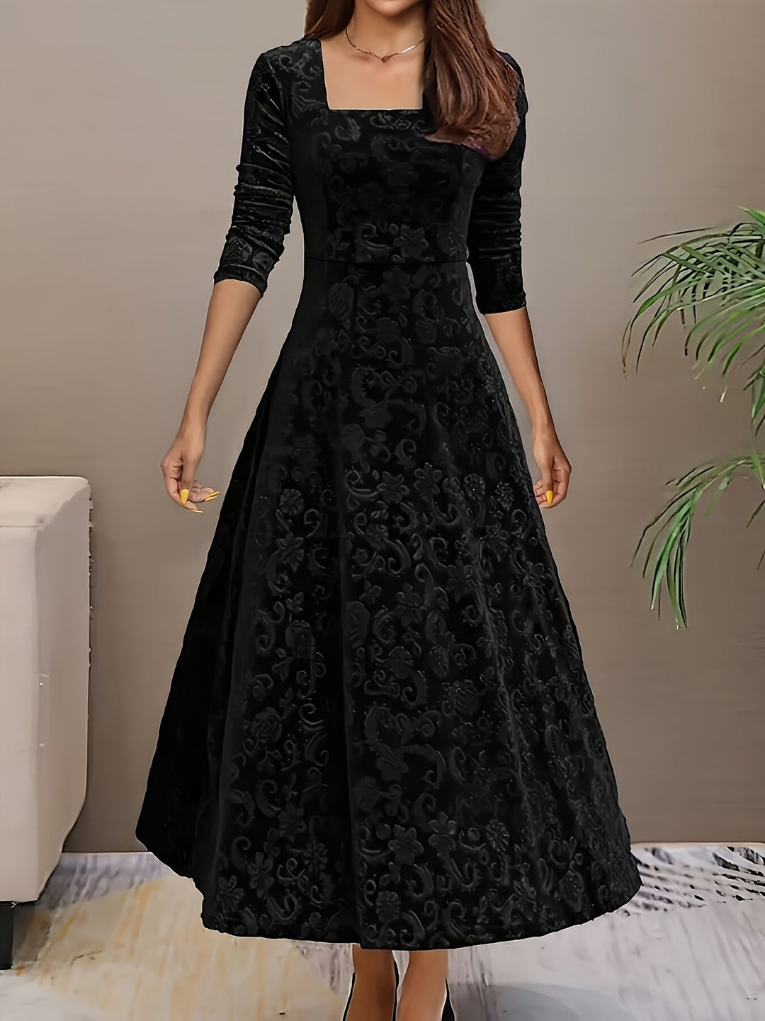 Adelaide | Women's Embroidered Velvet Maxi Dress
