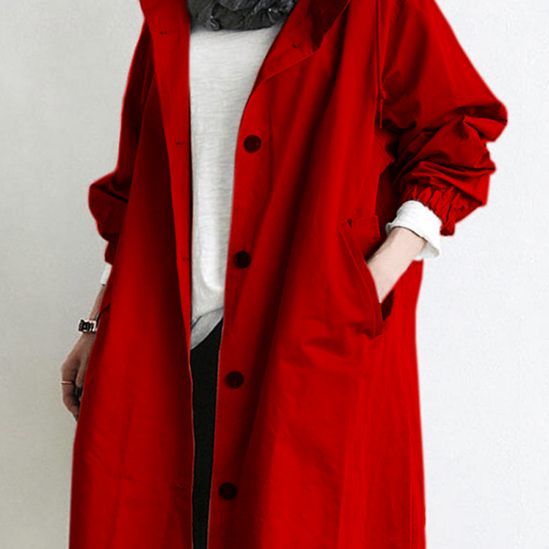 Jazz | Women's Classic Button-Front Hooded Trench Coat
