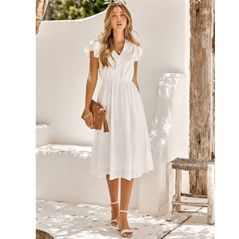 Ambriel | Women's Short Sleeve Ruffled Midi Summer Dress