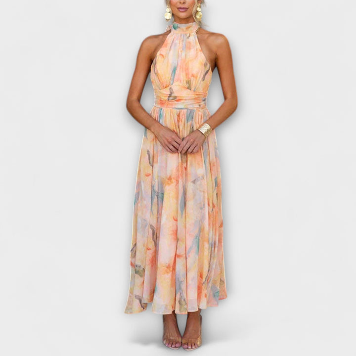 Peachy | Women's Elegant Floral Halter Neck Maxi Dres