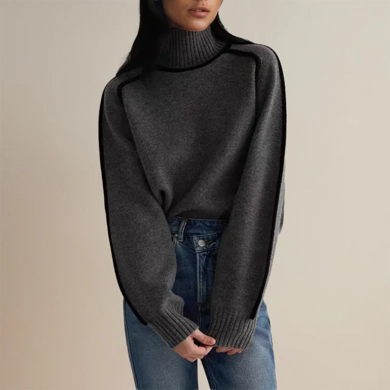 Susan | Women’s Modern Contrast Trim Turtleneck Sweater
