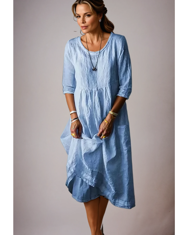 Missy | Women's Round Neck Midi Dress with 3/4 Sleeves