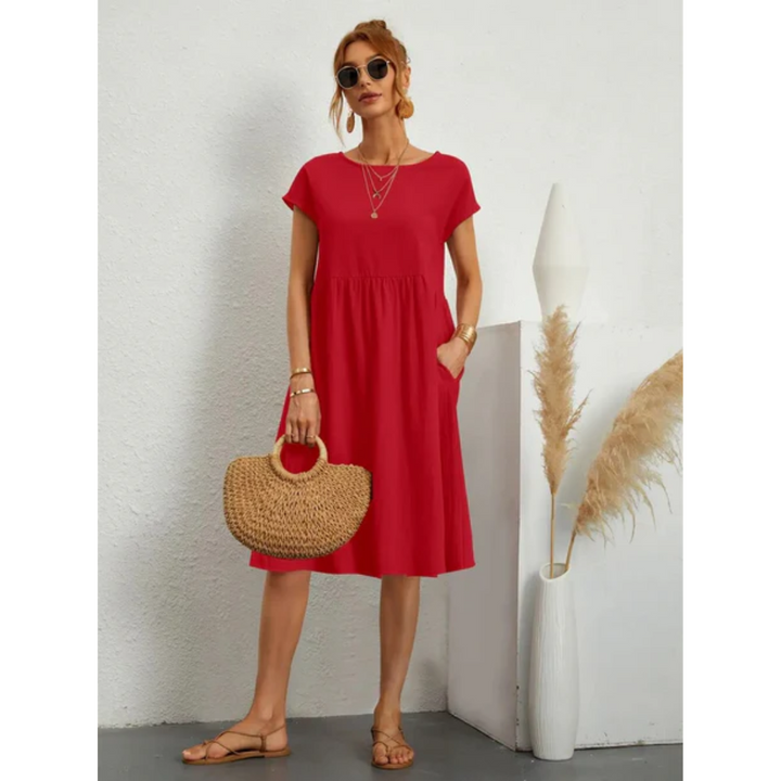 Kendra | Women's Chic Cap Sleeve A-Line Midi Dress with Pockets