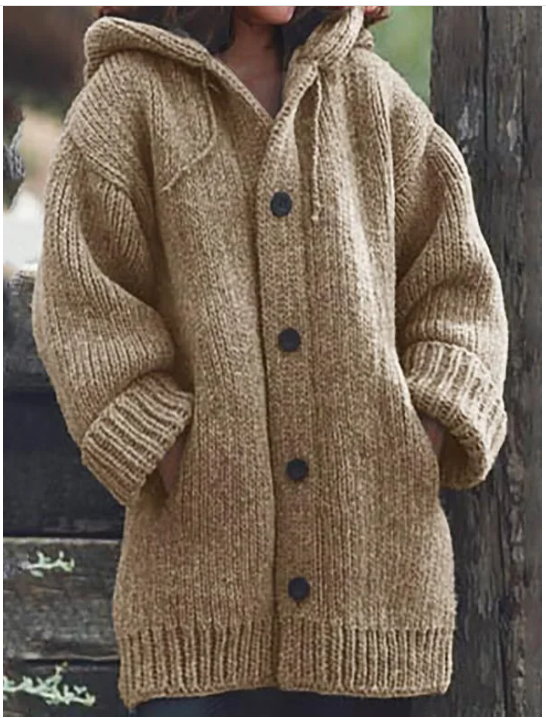 Chloe | Women's Hooded Button-Front Chunky Knit Cardigan