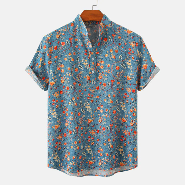Elias | Men's Printed Short Sleeve Mandarin Collar Shirt