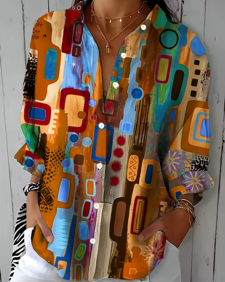 Ariana | Women's Abstract Geometric Print Button Front Blouse