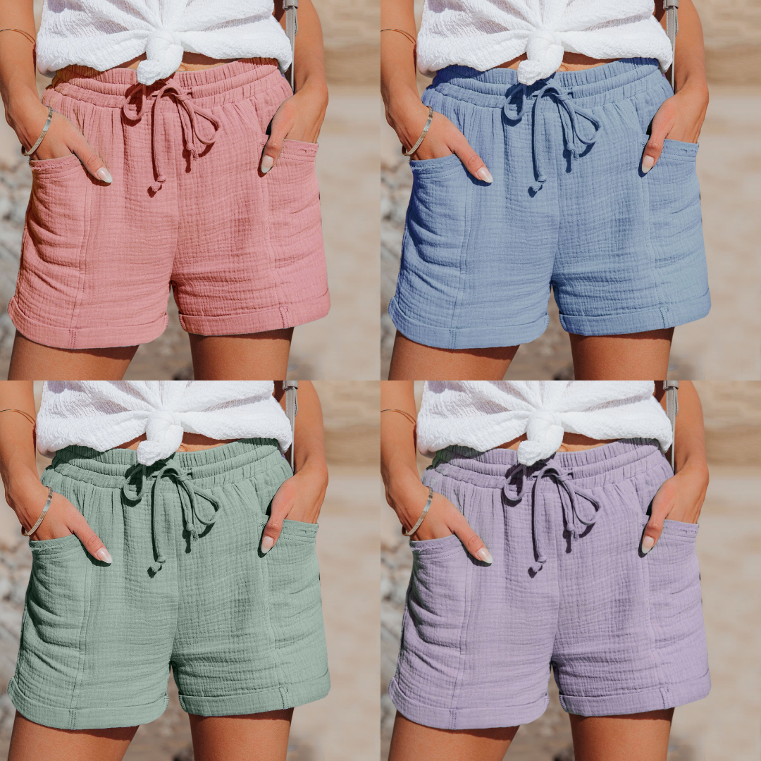 Nadine | Women's High Rise Linen Drawstring Shorts with Pockets