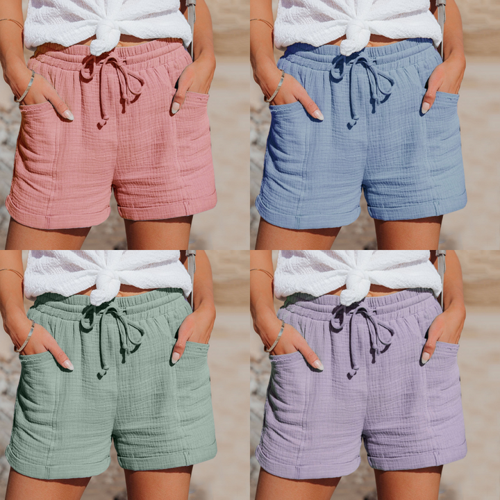 Nadine | Women's High Rise Linen Drawstring Shorts with Pockets