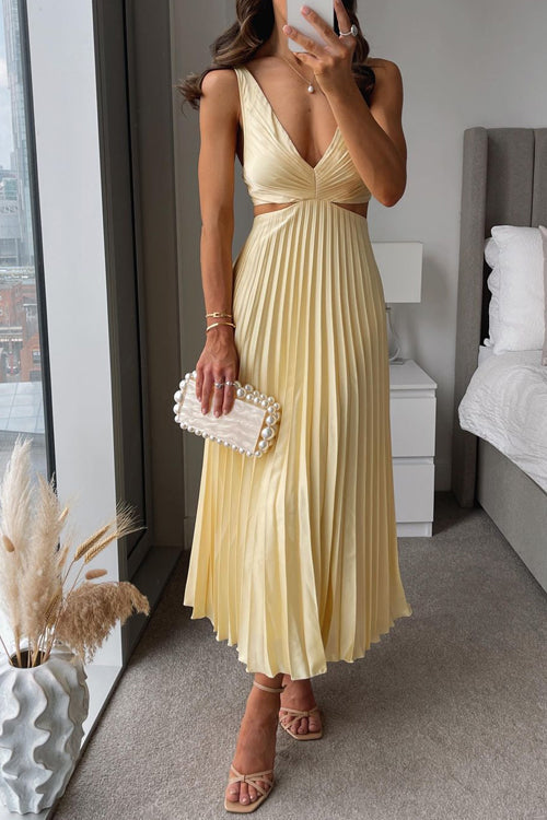 Bridget | Women's Satin V Neck Midi Dress with Side Cutouts