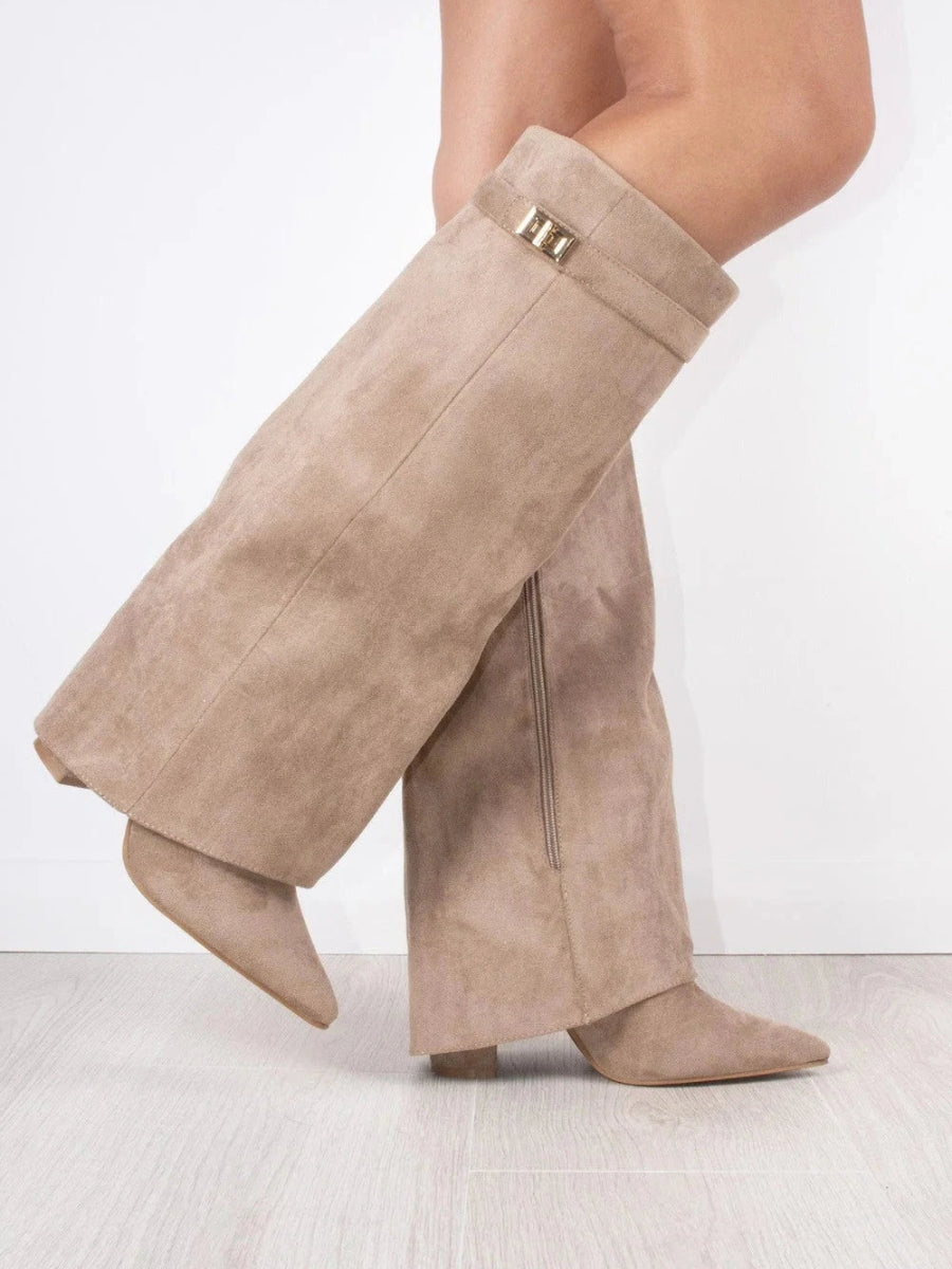 Harlow | Women's Faux Suede Knee-High Shark Boots