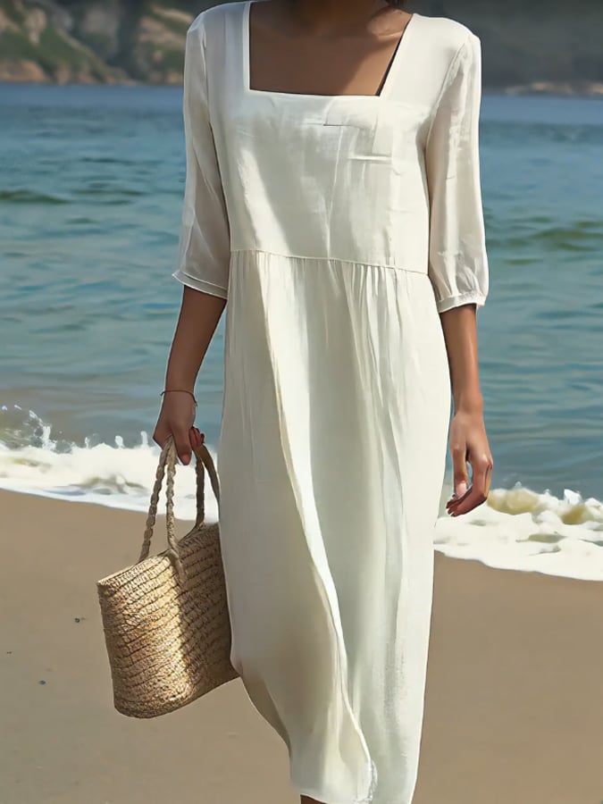 Clover | Women's Three Quarter Sleeves Square Neck Shift Dress