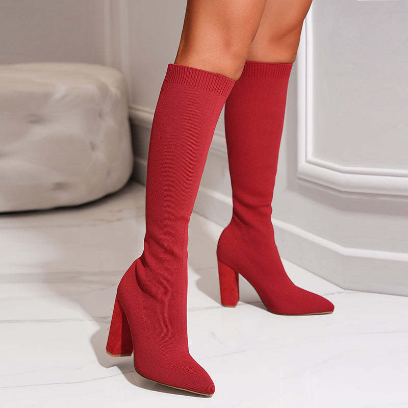Nina | Women's Ribbed Knit Knee-High Sock Boots