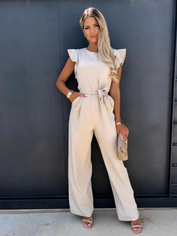 Eloise | Women's Ruffled Sleeve Wide-Leg Jumpsuit