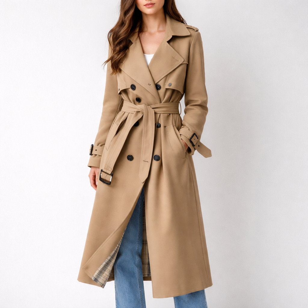 Audrey | Women's Classic Double-Breasted Trench Coat with Belt