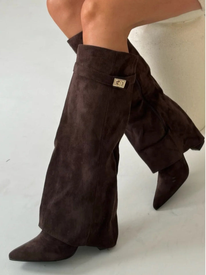 Harlow | Women's Faux Suede Knee-High Shark Boots