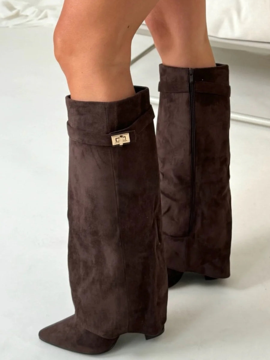 Harlow | Women's Faux Suede Knee-High Shark Boots