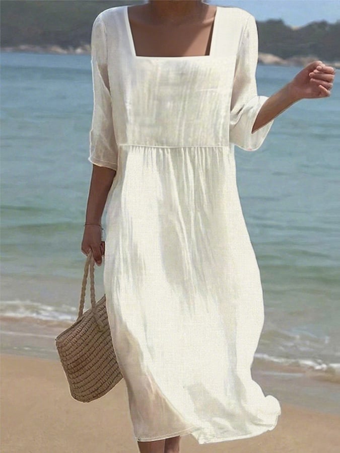 Clover | Women's Three Quarter Sleeves Square Neck Shift Dress