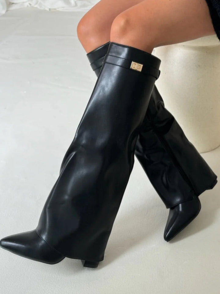 Harlow | Women's Faux Suede Knee-High Shark Boots