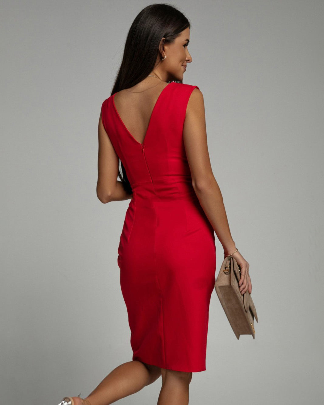 Winnie | Women's Ruched Wrap Style Midi Dress with Slit