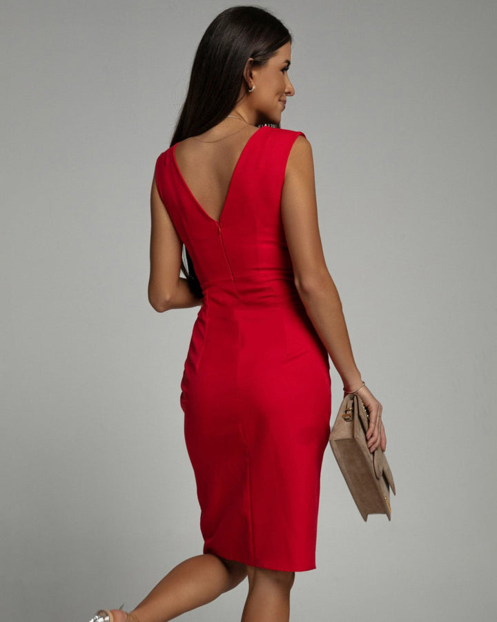 Winnie | Women's Ruched Wrap Style Midi Dress with Slit