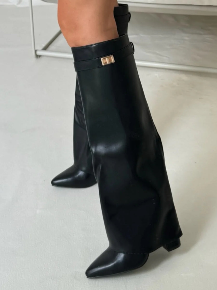 Harlow | Women's Faux Suede Knee-High Shark Boots