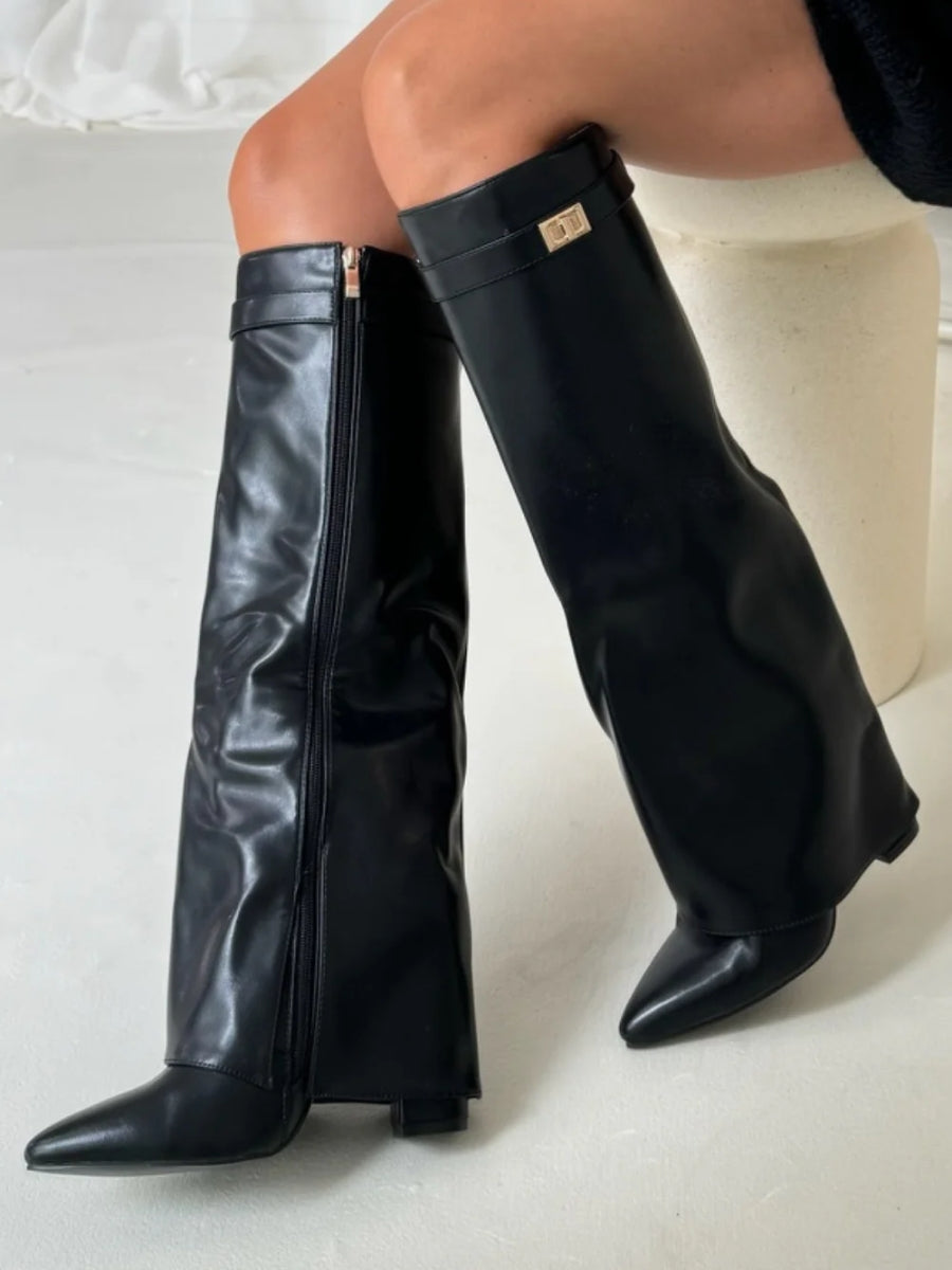 Harlow | Women's Faux Suede Knee-High Shark Boots