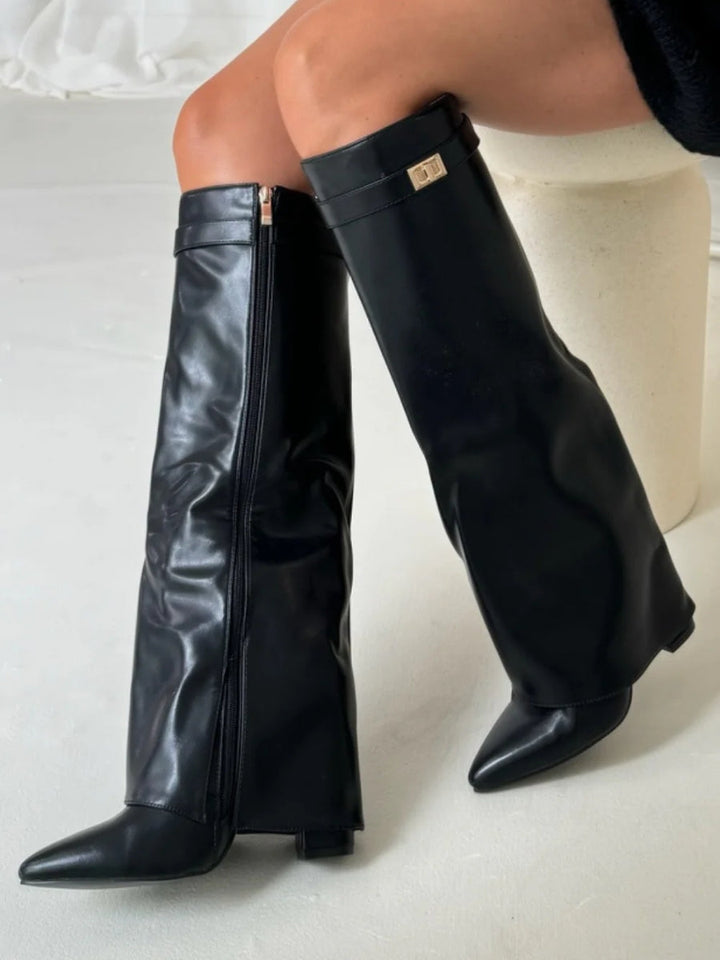Harlow | Women's Faux Suede Knee-High Shark Boots