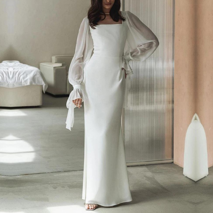 Dahlia | Women's Square Neck Puff Sleeve Evening Dress
