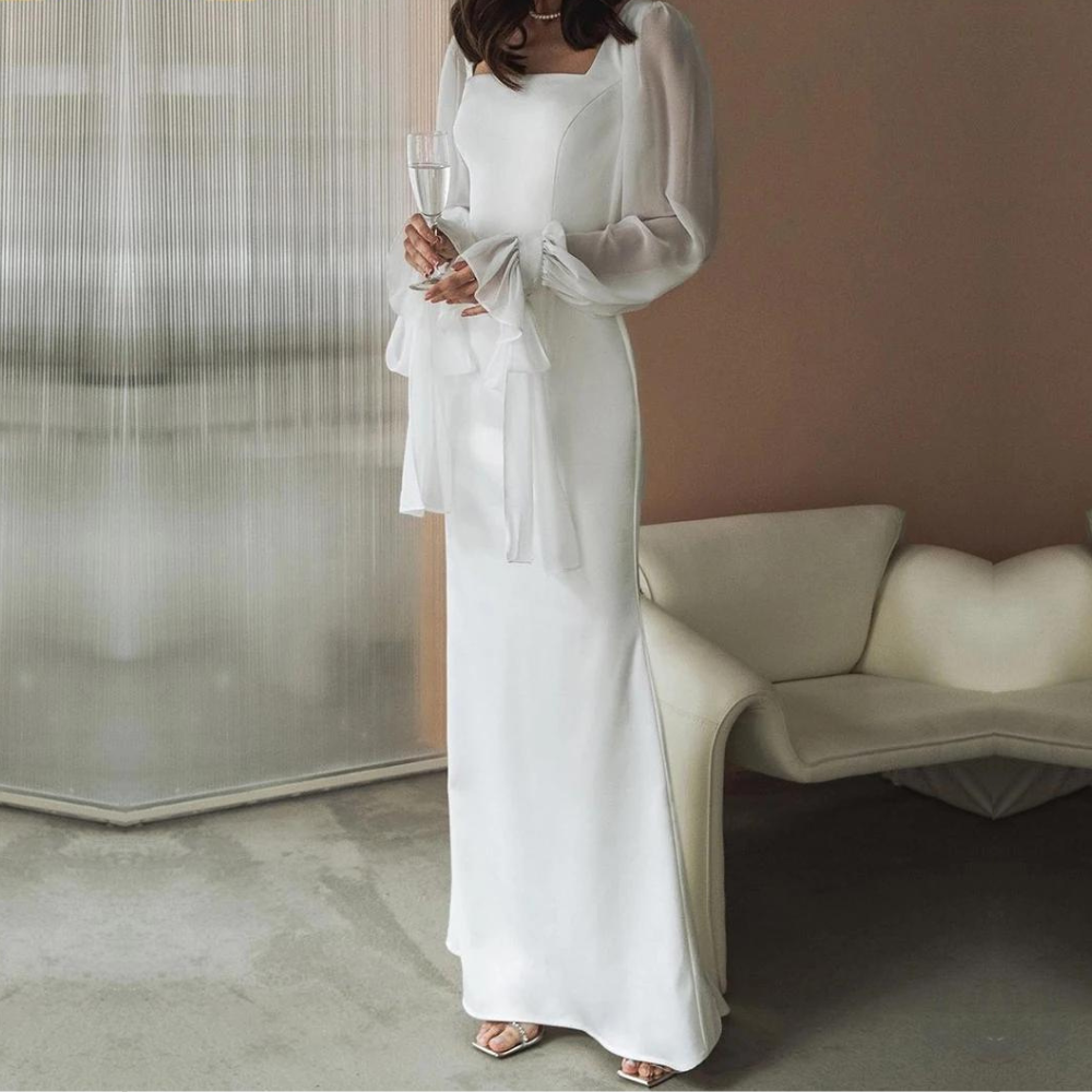 Dahlia | Women's Square Neck Puff Sleeve Evening Dress