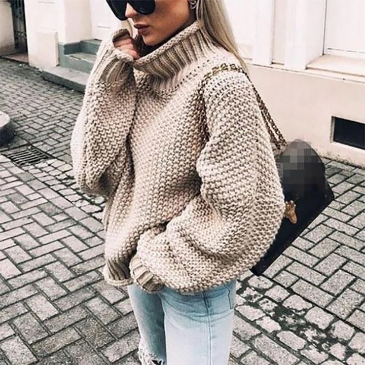 Nadia | Women's Oversized Waffle-Knit Mock Turtleneck Sweater