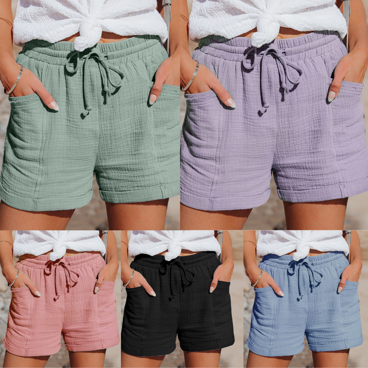 Nadine | Women's High Rise Linen Drawstring Shorts with Pockets