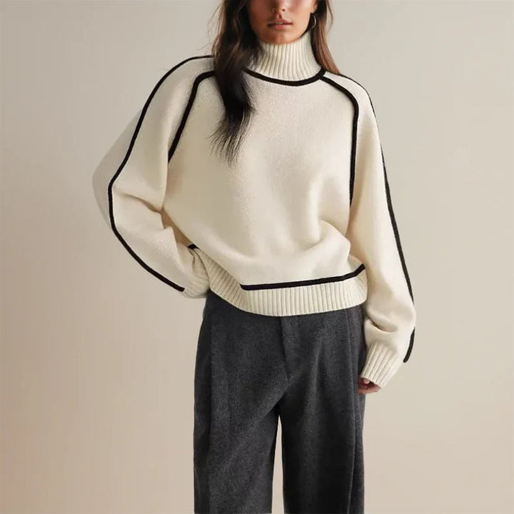 Susan | Women’s Modern Contrast Trim Turtleneck Sweater